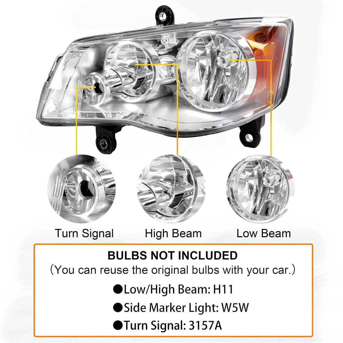 Headlights Set for Dodge Grand Caravan (2011–2019) & Chrysler Town & Country (2008–2016)