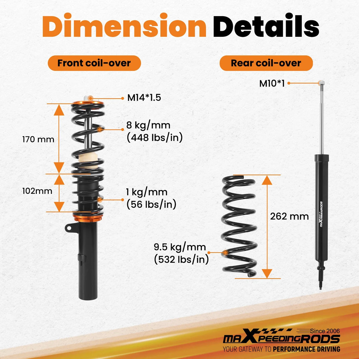Coilovers Kit Adjustable Height for BMW 3 Series RWD E90/E91/E92/E93 2005-2013