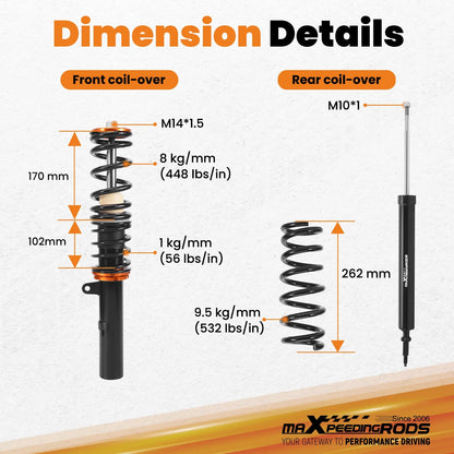 Coilovers Kit Adjustable Height for BMW 3 Series RWD E90/E91/E92/E93 2005-2013