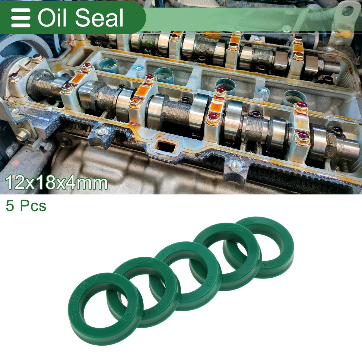 Set of 5 Oil Seal Rotary Shaft Seal 12x18x4mm High Pressure Green