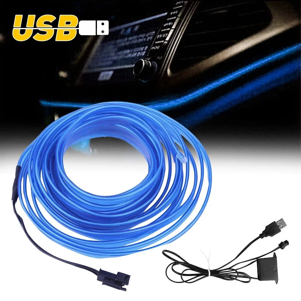 5M USB EL String Wire Blue Strip Light for Car Dash Decor