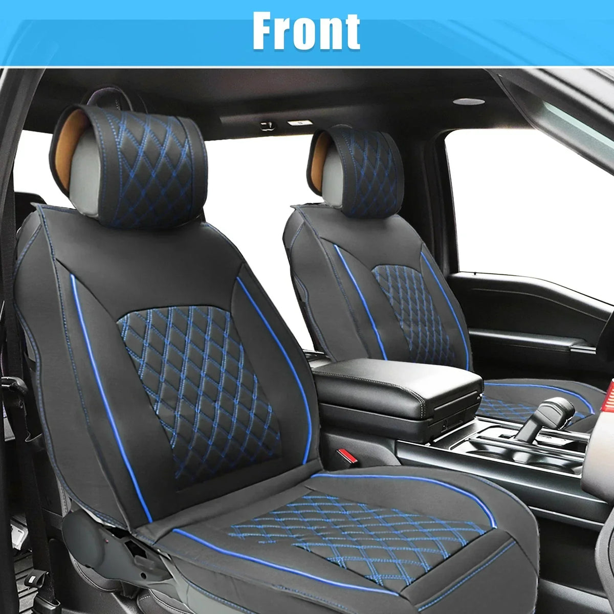 2 x Front Seat Cushion Covers Black Blue for Dodge Ram 2009-2023
