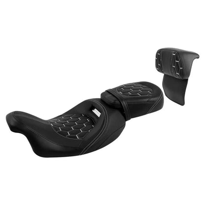 Driver/Passenger Seat Backrest, White Stitching for Harley Road Glide