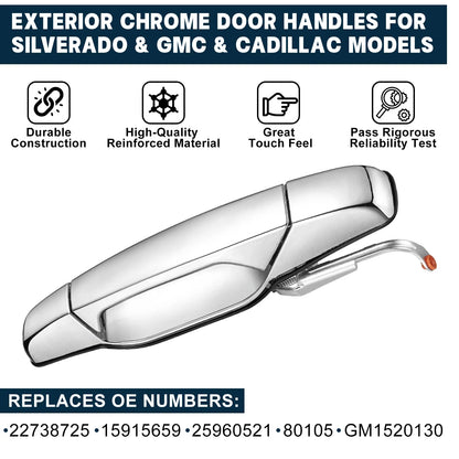 Chrome Door Handle for GMC Sierra Chevy Silverado Left Rear 2014-2019