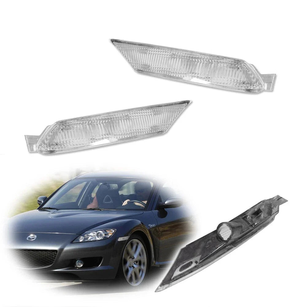 Clear Lens Front Bumper Side Marker Reflector Lights for Mazda RX-8 (2004–2008)