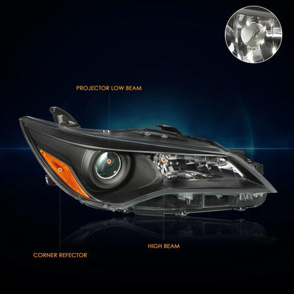 Projector Headlight Set for Camry (2015-2017) - Black Housing, Amber Signal