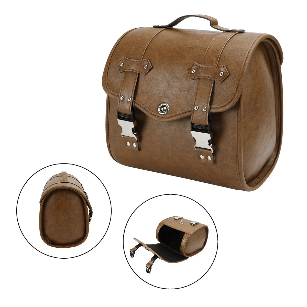 Saddlebag Tool Bag for Motorcycle - Universal Fit, Brown, Quick Release