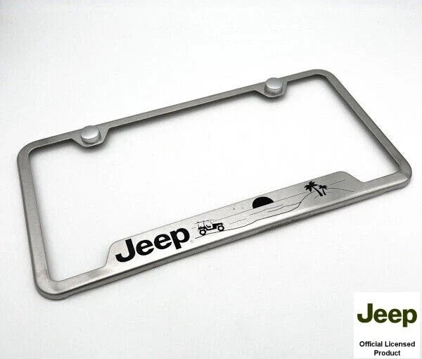 Brushed Stainless License Plate Frame with Jeep Script for Jeep Wrangler (2007–2023)