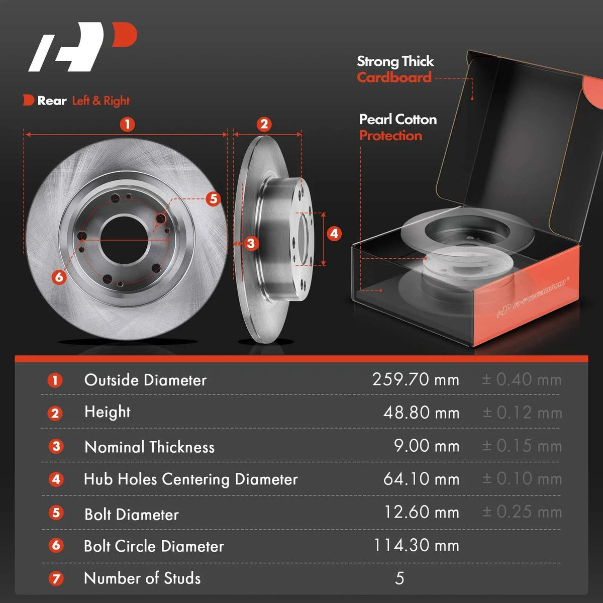Rear Disc Rotors with Brake Pads Set for Honda