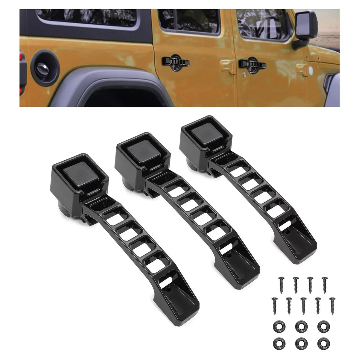 Set of 3 Black Aluminum Exterior Door Handles for Jeep Wrangler JK/JKU (2007–2018)