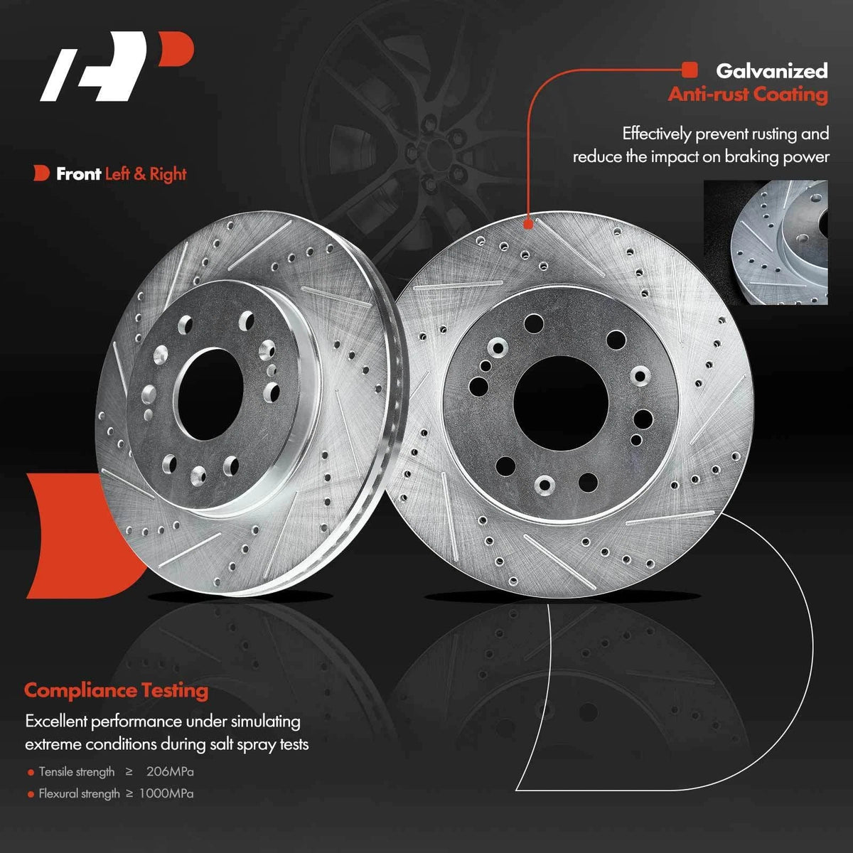 Front Brake Rotors (Drilled) with Ceramic Pads for Honda Odyssey 2005-2010