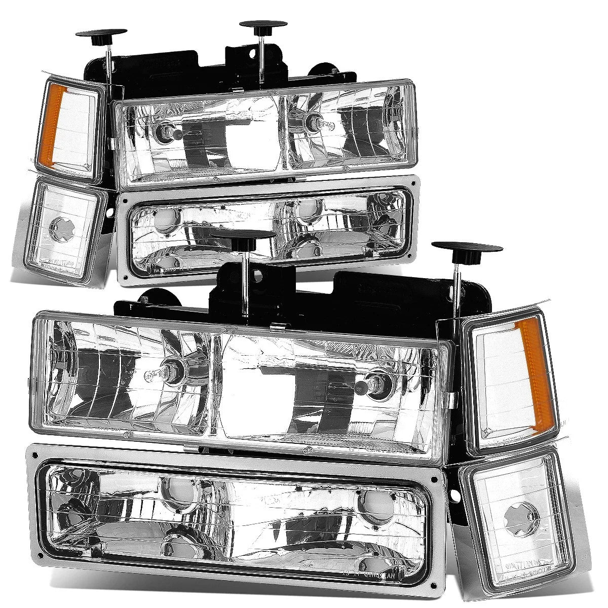 Chrome Headlight + Amber Side Corner + Red LED Tail Light for Chevy C10 C/K (1994–2002)