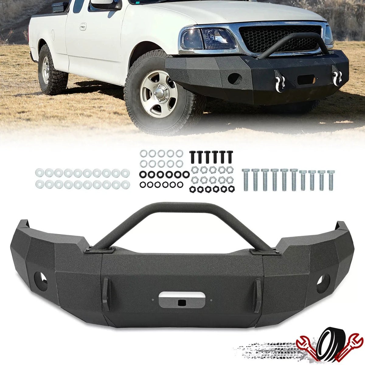 Black Steel Front Bumper with Push Bar for Ford F-150 (1997–2003)