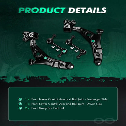 2 Control Arm & Ball Joint Assemblies and 2 Sway Bars for Lincoln MKX 2007-2014