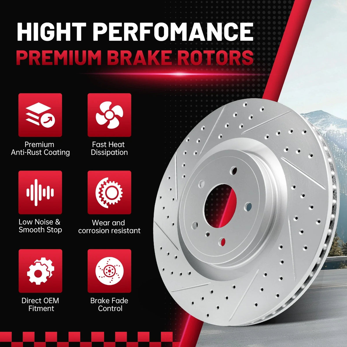 Front Drilled Rotors Brake Pads for Chevy Silverado Suburban Sierra 1500 (2007)