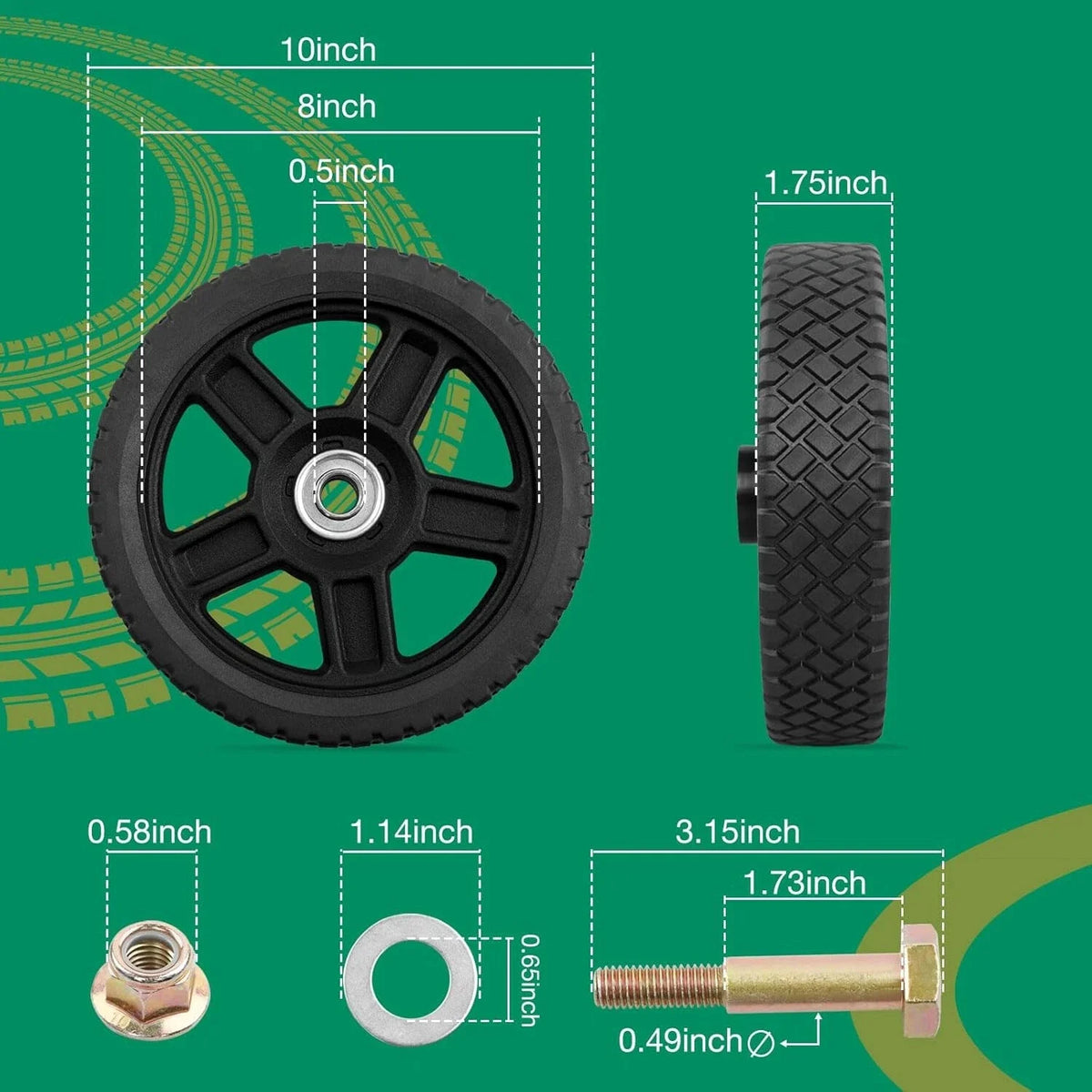 2X 10" Plastic Wheels for Craftsman Mower (Fits )