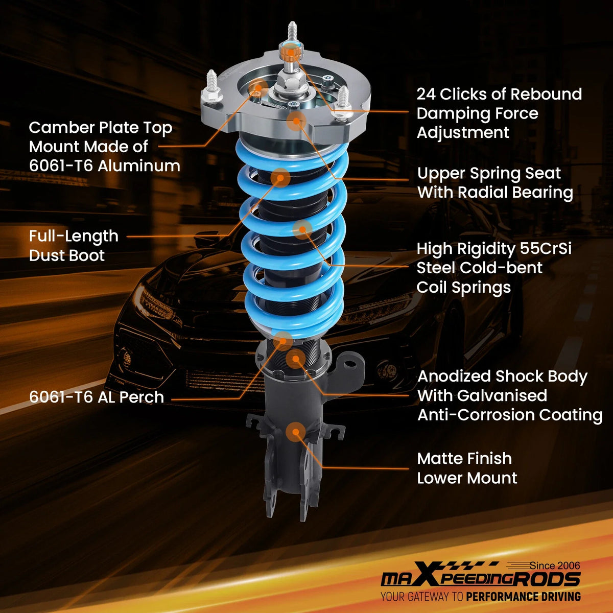 Coilovers Lowering Kit 24-Step Adjustable for Nissan Juke FWD 2011-2017