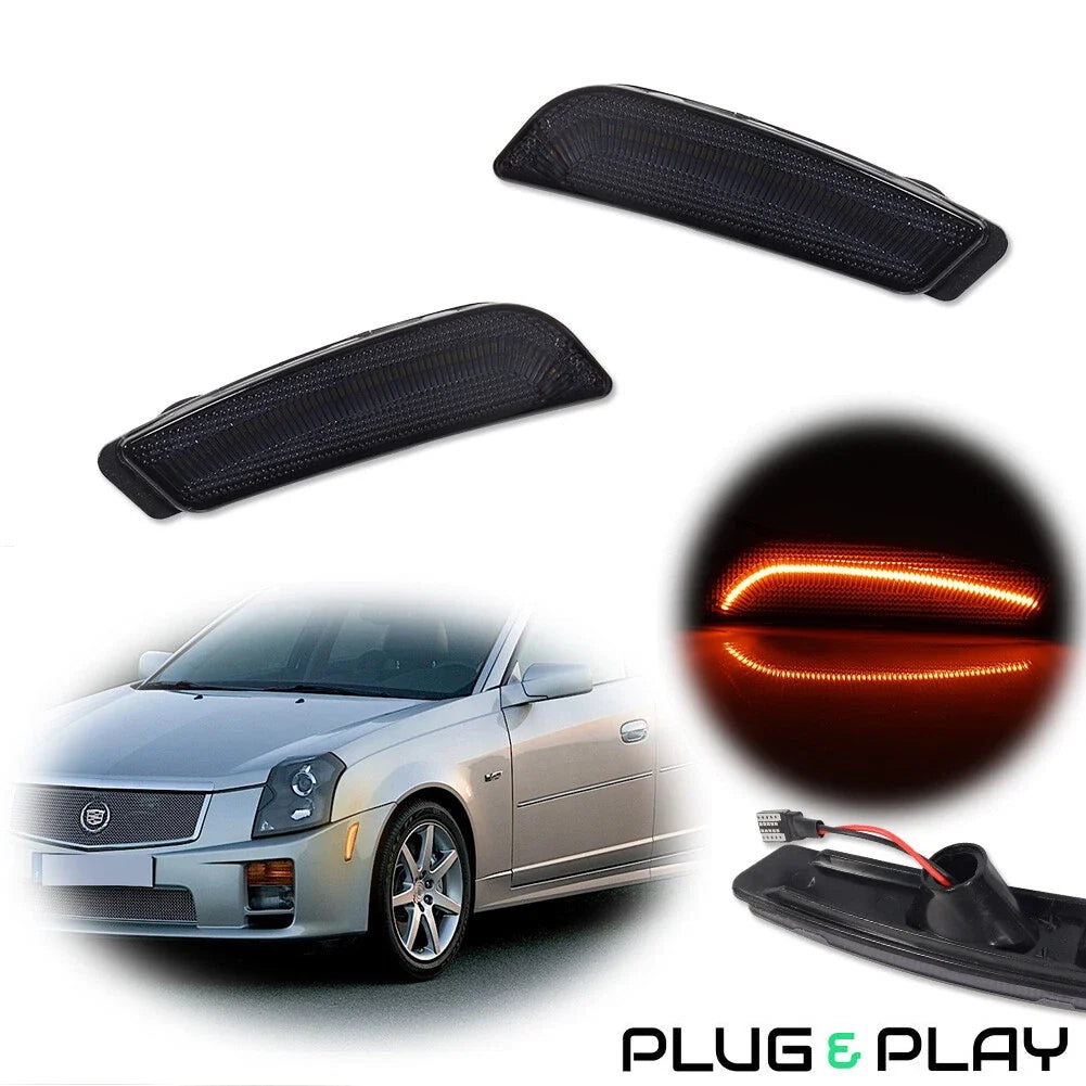 2X Smoke Lens Amber LED Front Sidemarker Lights for Cadillac CTS (2003–2007)