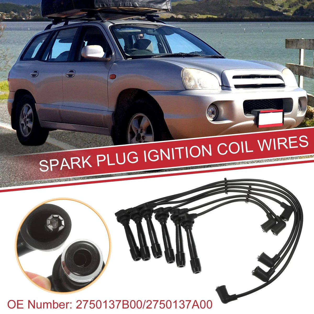 6X Spark Plug Wire Ignition Coil Cable No. 2750137B00 for Hyundai Sonata (1999–2005)