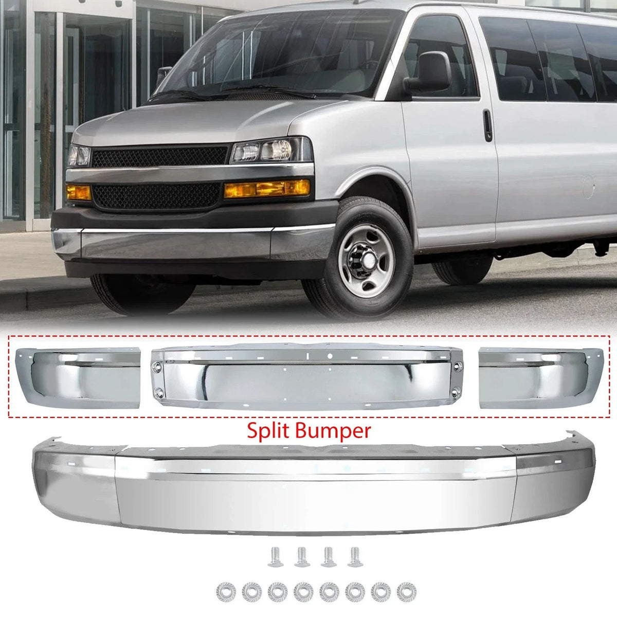 Chrome Steel Front Bumper Face Bar for Chevy Express/GMC Savana (2003–2025)