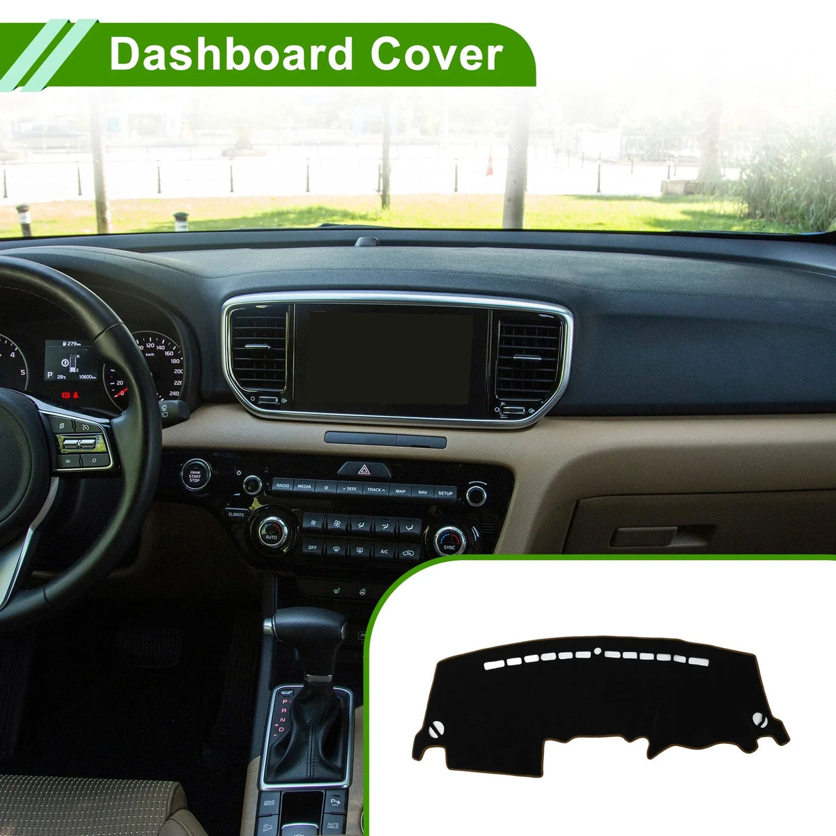 Dashboard Cover for Kia Sportage R (2011–2016) - Polyester Black Brown