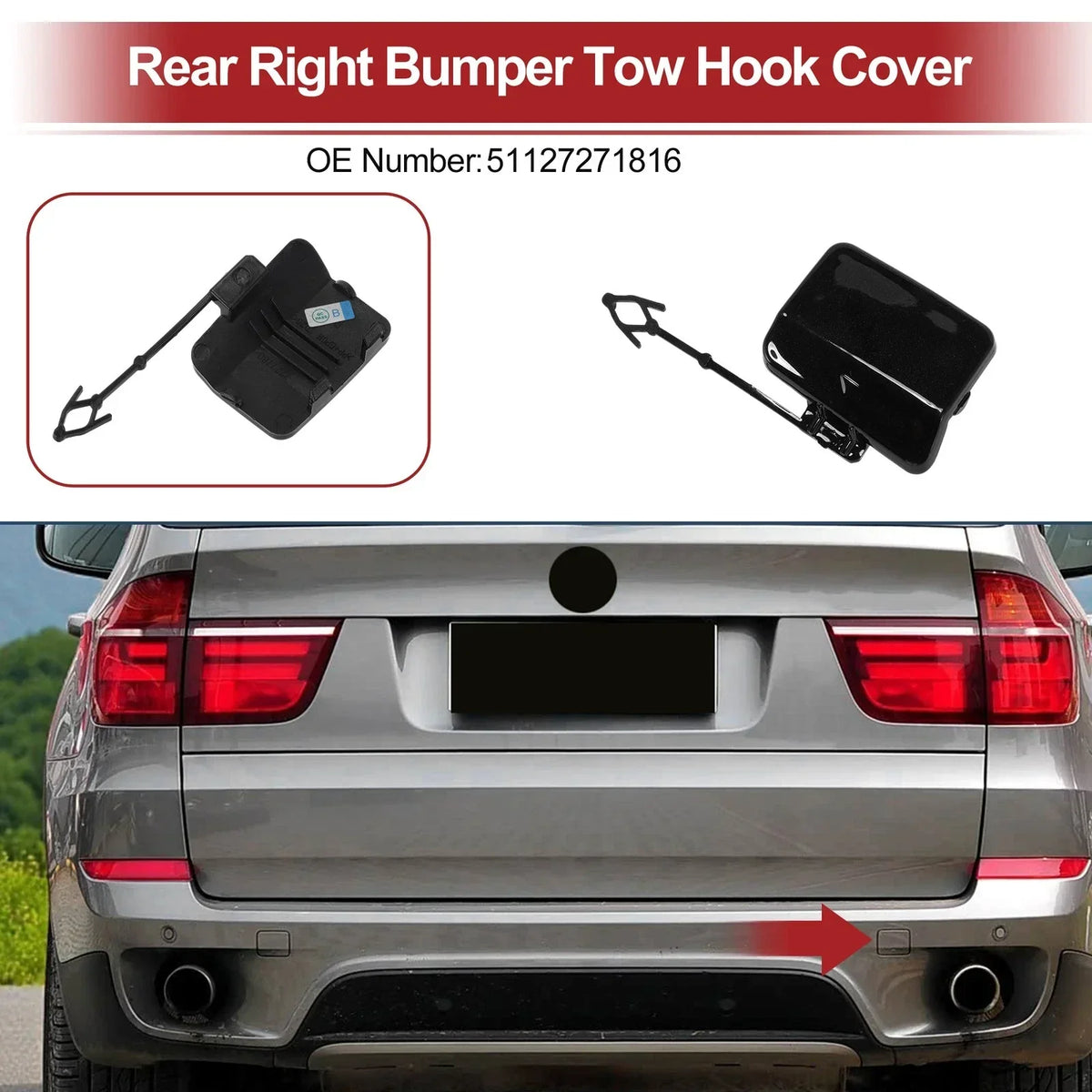 Black Tow Hook Cover Cap for BMW X5 E70 2011-2013 Model