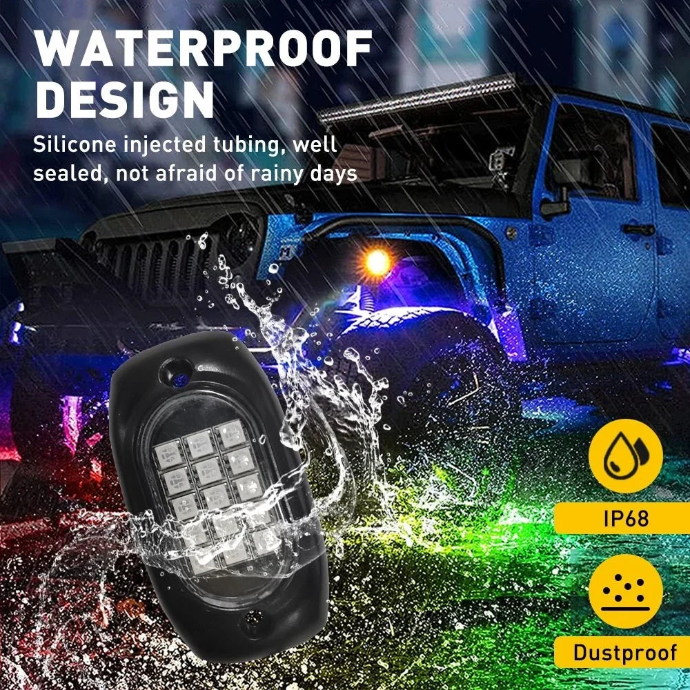 Bluetooth RGB LED Rock Lights for Offroad Vehicles - Wireless