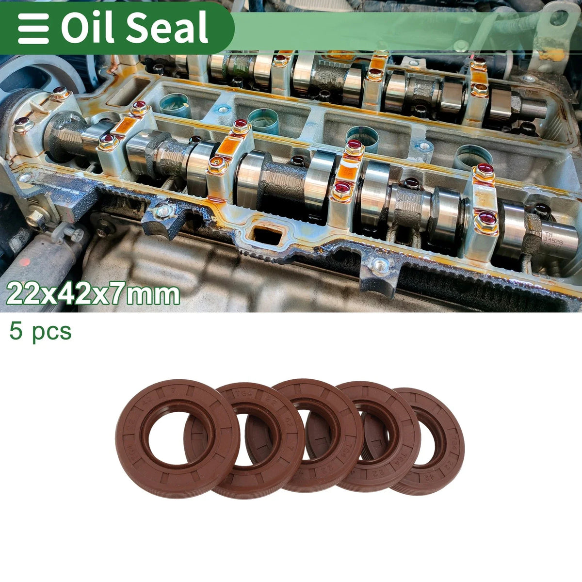 Set of 5 Oil Seals FKM Rubber 22x42x7mm for Automotive Applications