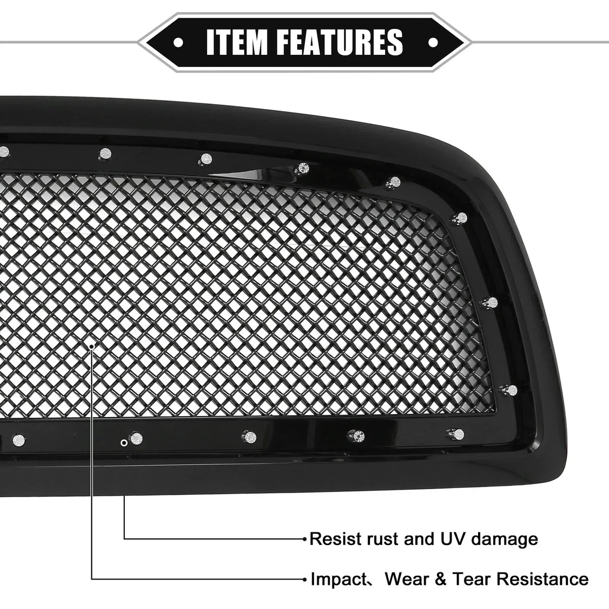 Front Grille Assembly in Gloss Black for Dodge Ram 1500 2011-2012