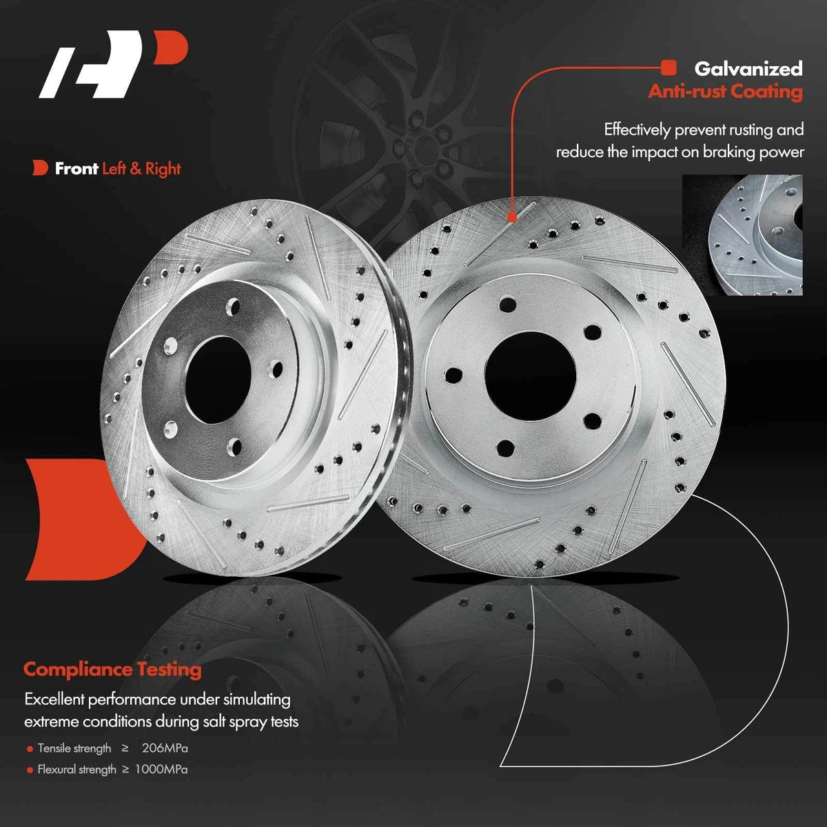 Front Drilled Brake Rotors with Ceramic Pads for Nissan 2007-2012