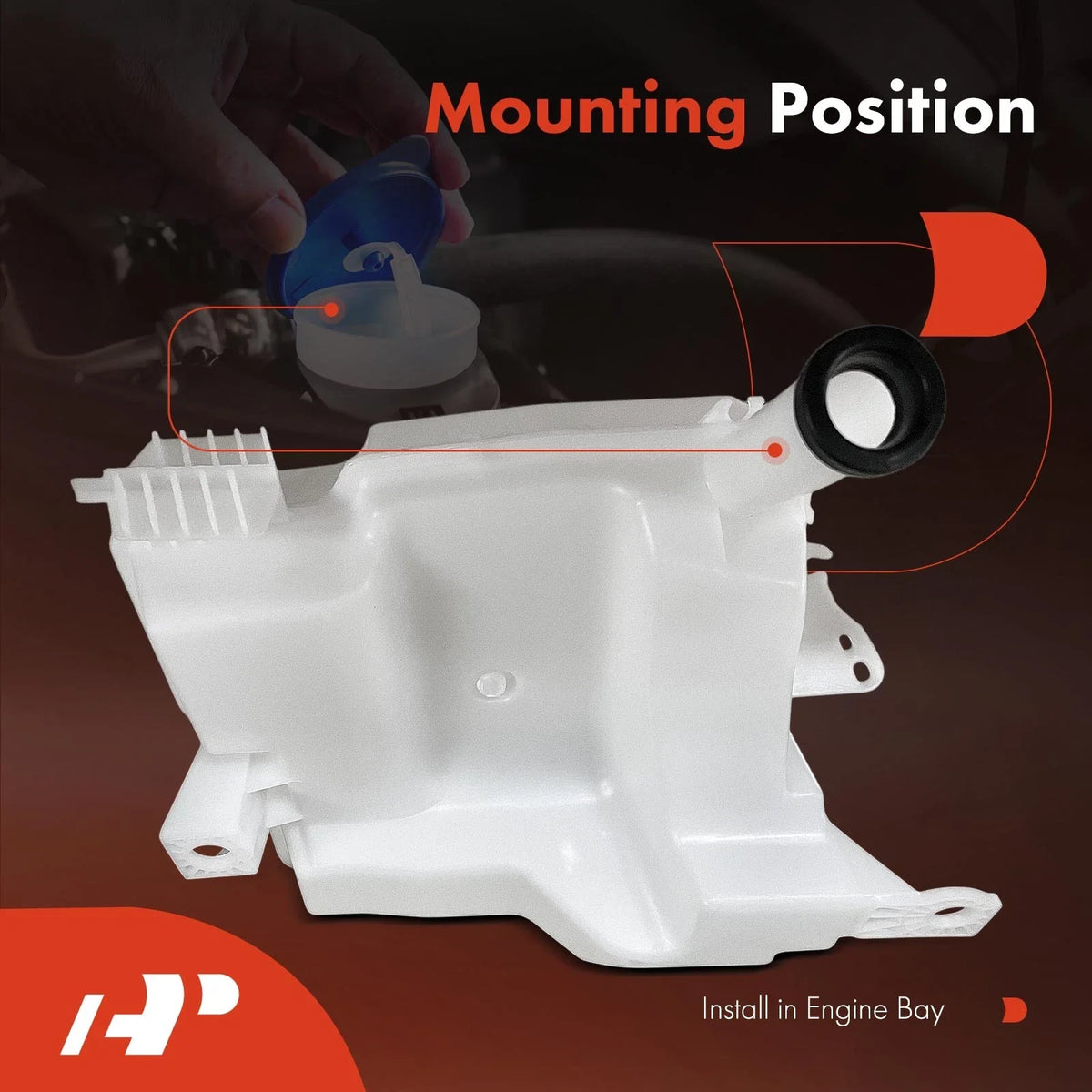 Windshield Washer Reservoir Assembly with Cap & Pump for 2012-2018 Focus