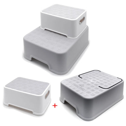 Anti-Slip Step Stool for Kids - 2X Gray Toddler Bathroom Potty