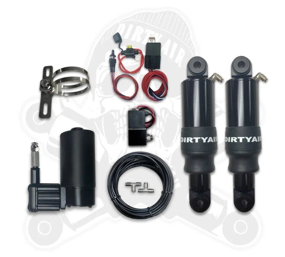 Dirty Air Rear Bagger Shock Kit for Harley FLH (2000–2008) W/ Chrome Handlebar