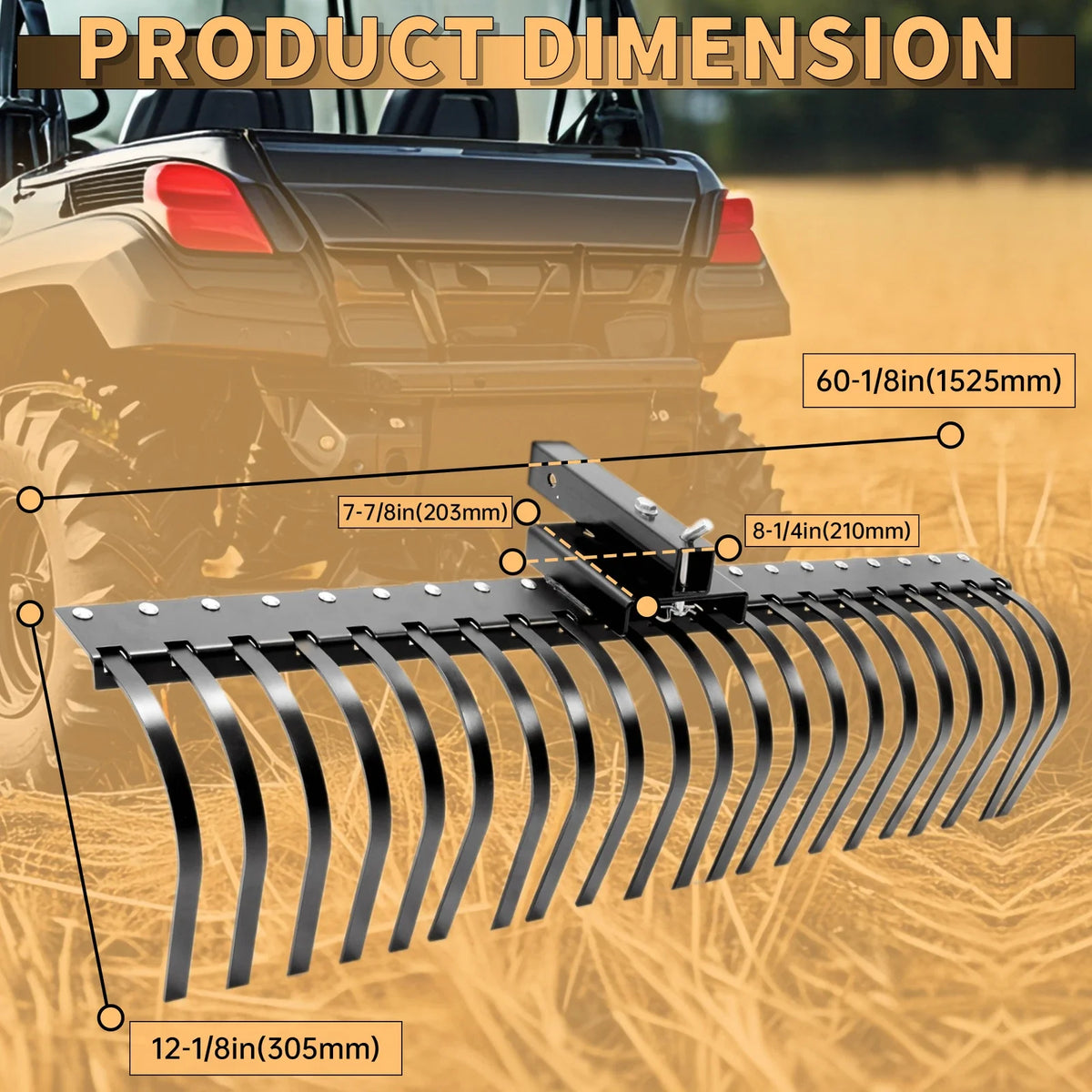 Compact Tractor 60'' Steel 3 Point Landscape Rock Rake