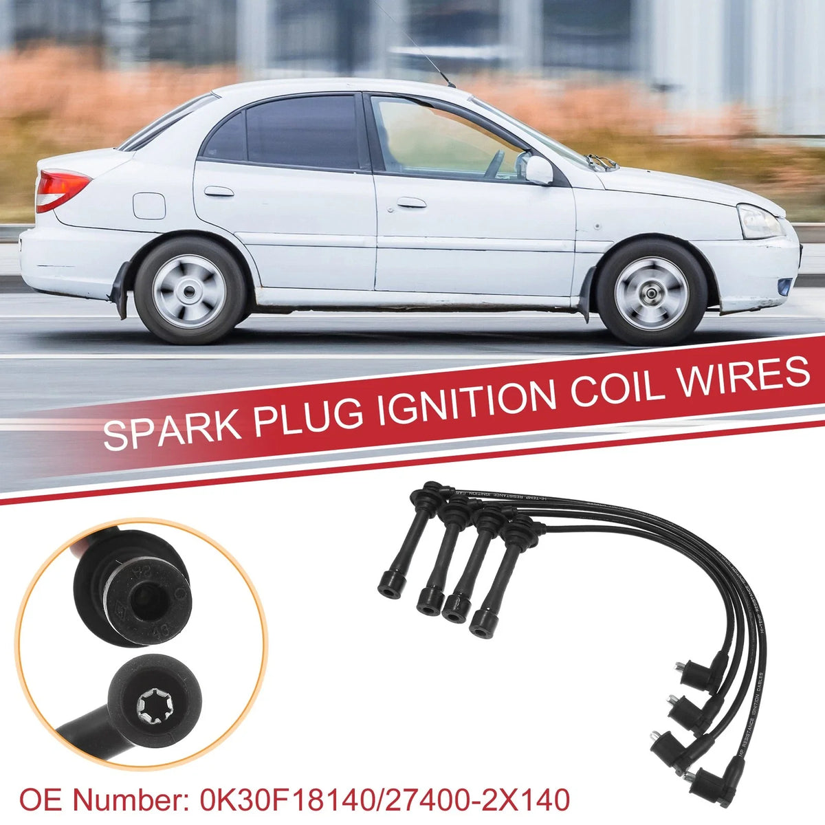 Set of 4 Spark Plug Wire Ignition Coil Cables No. 0K30F18140 for Kia Rio (2001–2005)