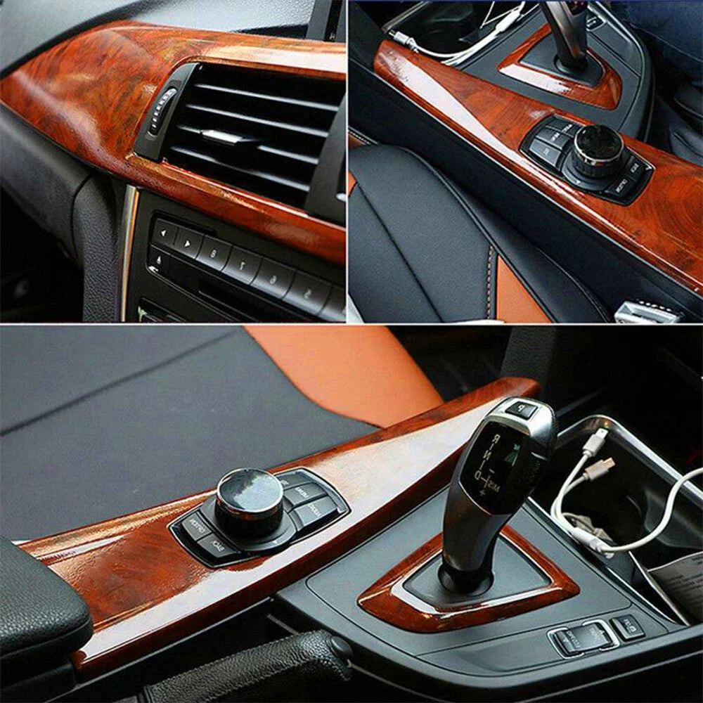 Wood Grain Textured Glossy Vinyl Wrap for Car Interior (Universal Fit)