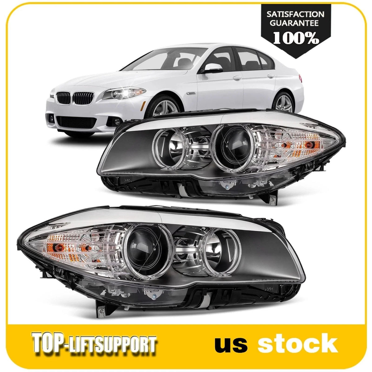 2Pcs Headlight with Bulbs for BMW 550i xDrive (2011–2013) Projector
