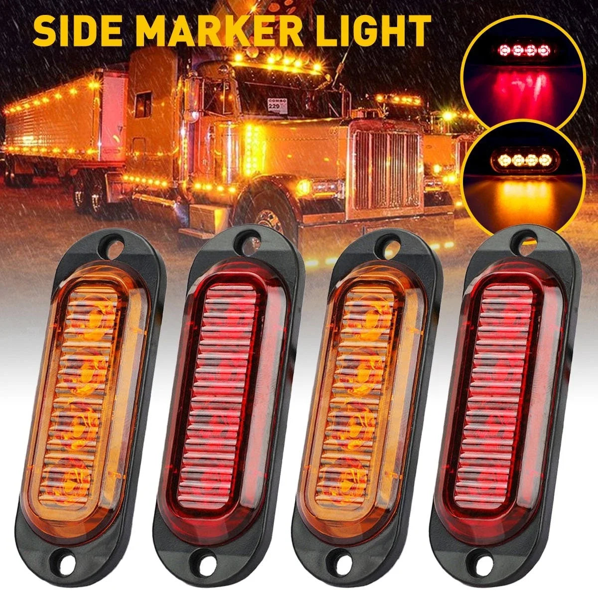 4x LED Side Marker Clearance Lights for Trailer Truck RV SUV Pickups