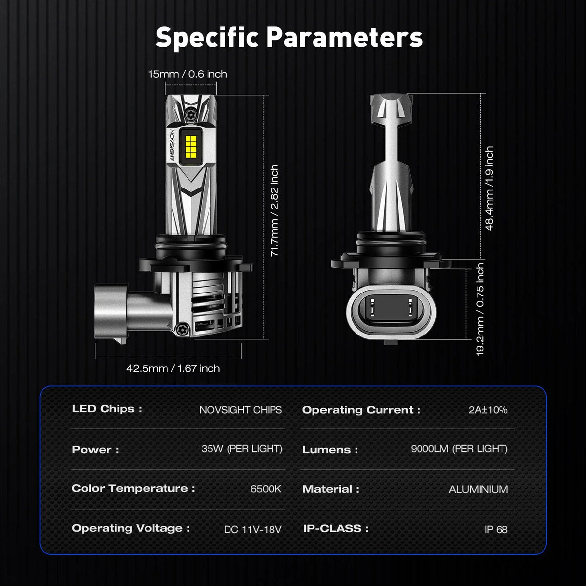 Set of 2 9006 LED Headlight Bulbs for NOVSIGHT (2011-2018)