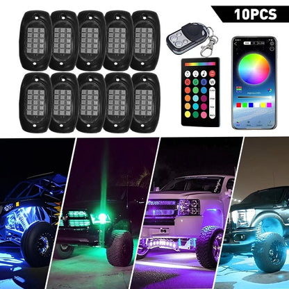 RGB LED Light Rock Kit - 10 Pods for Universal Vehicles, Bluetooth Enabled