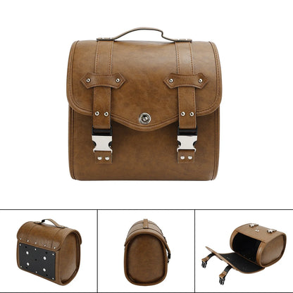 Saddlebag Tool Bag for Motorcycle - Universal Fit, Brown, Quick Release