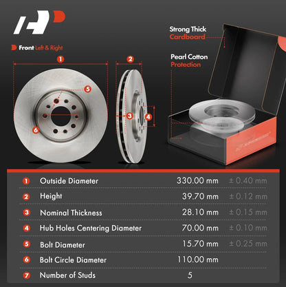 Front Brake Rotors with Ceramic Pads for Jeep Cherokee (2014-2022)