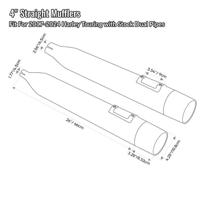 Slip On 4" Mufflers Exhaust Pipe for Harley Glide Road King 2017-2025