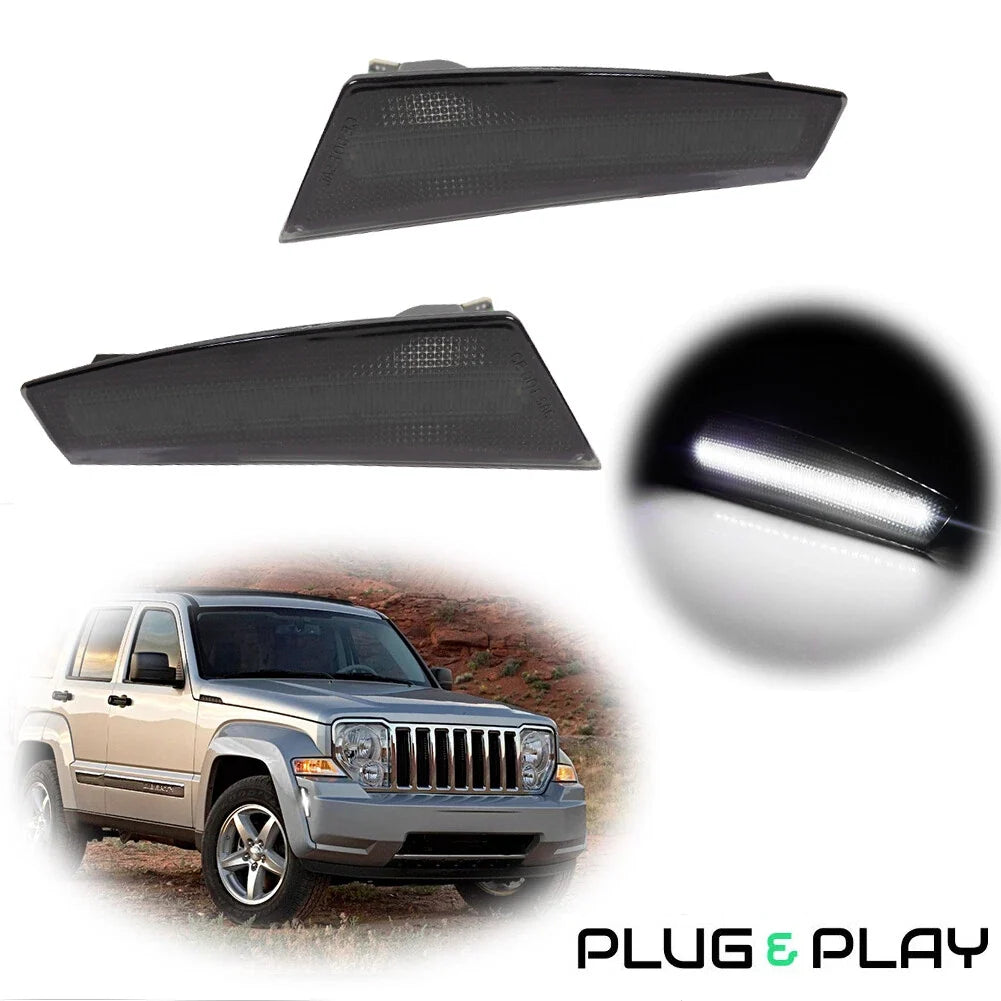 White LED Front Bumper Side Marker Lamps for Jeep Liberty (2008–2012)