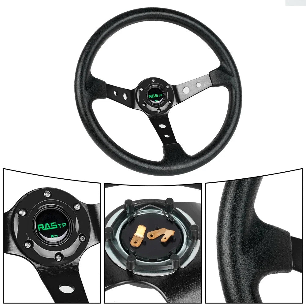 14" Racing Steering Wheel for Universal Fit - Deep Dish 6 Bolt