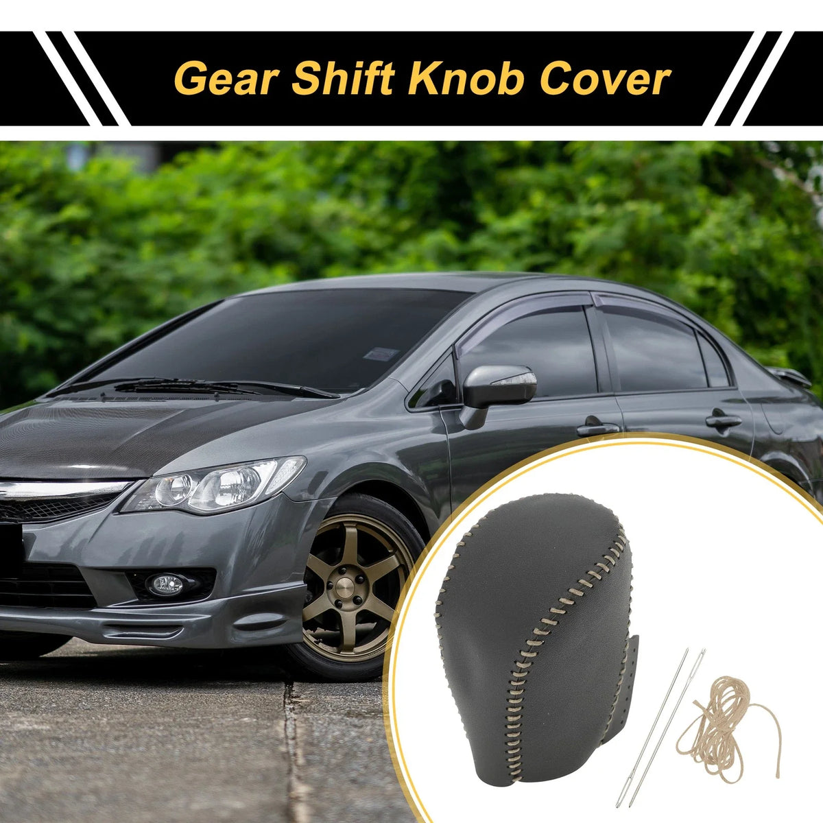 1 Pc Gear Shift Knob Cover for Honda Civic (2016–2021) Black Beige Faux Leather