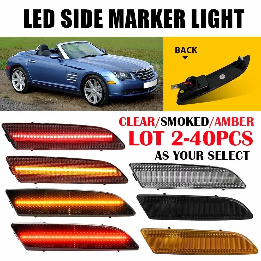 2X Front & Rear Smoke Side Marker Lights for 2004–2008 Chrysler Crossfire