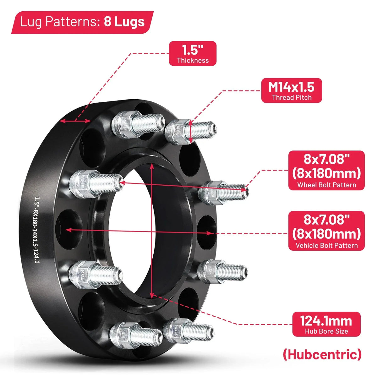 Set of 4 Hubcentric Wheel Spacers 8X180 M14x1.5 for GMC Sierra 3500 HD