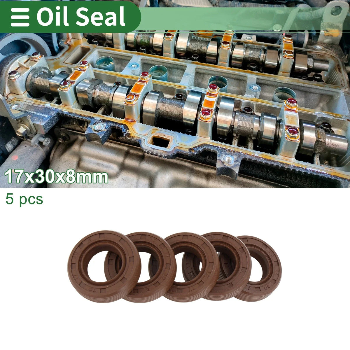 Oil Seal FKM Rubber 17x30x8mm for Various Models (5 Pcs)
