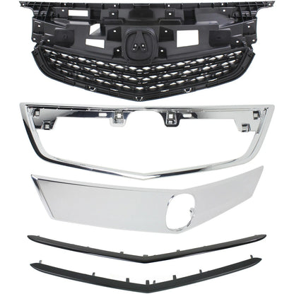 Grille Assembly Kit for Acura TL (2012–2014) Paintable Plastic, Cover, Trim